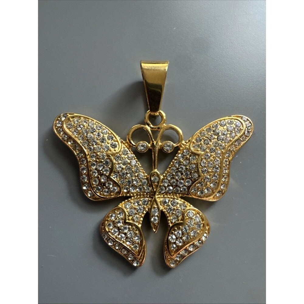 Butterfly Gold Tone Pendant Necklace Stainless Steel Gift Her Cubic Zirconia